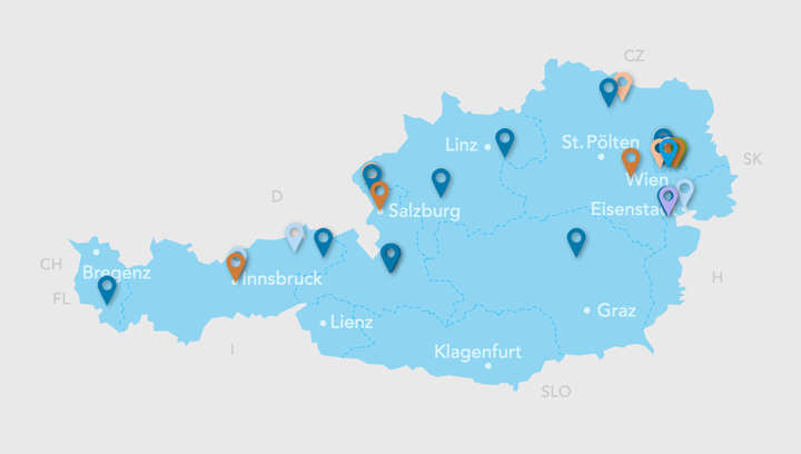 Österreich-Karte mit Standorten
